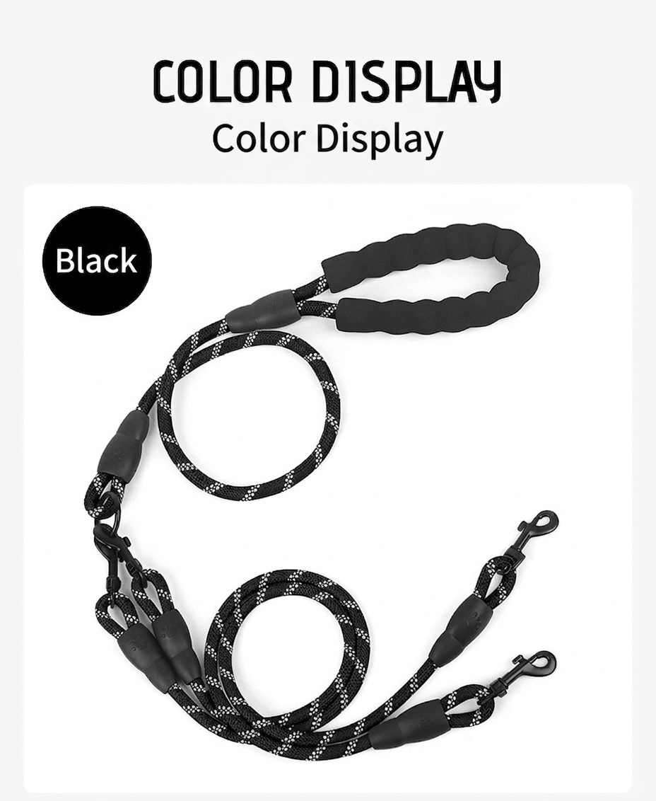 Durable Multi-Dog Leash with Padded Handle & Reflective Rope