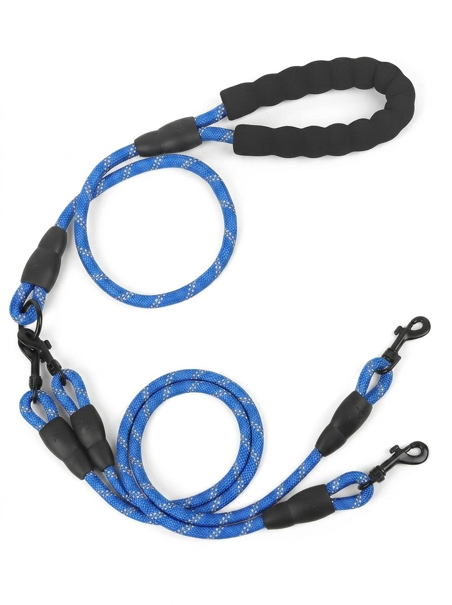 Durable Multi-Dog Leash with Padded Handle & Reflective Rope
