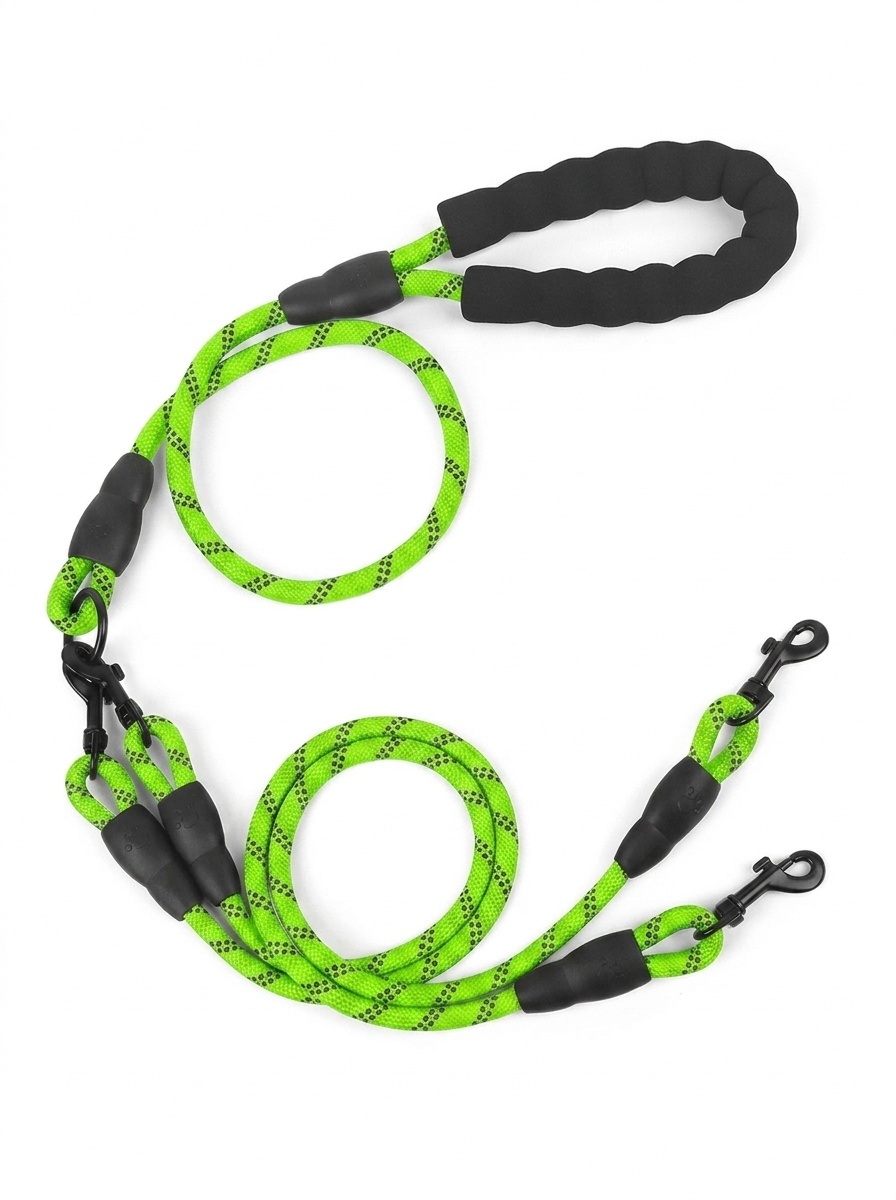 Durable Multi-Dog Leash with Padded Handle & Reflective Rope