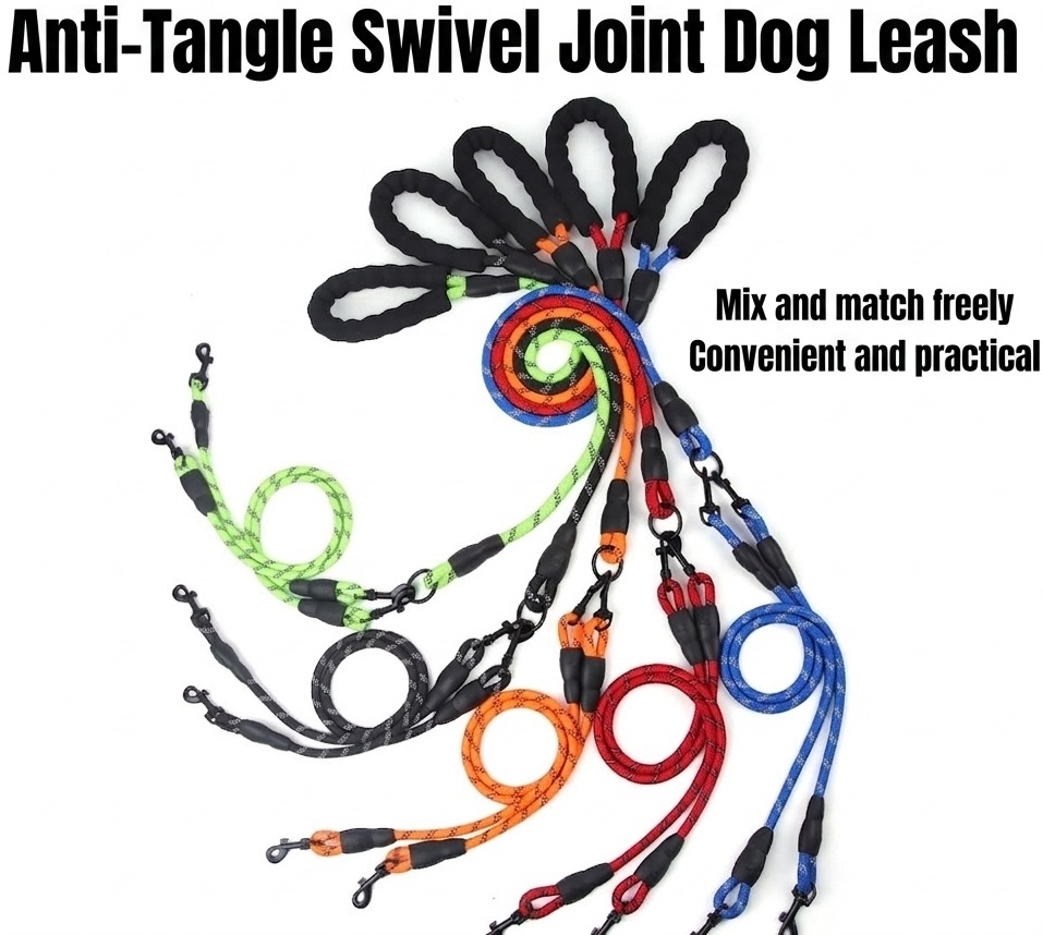 Durable Multi-Dog Leash with Padded Handle & Reflective Rope