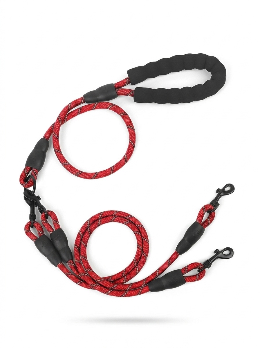 Durable Multi-Dog Leash with Padded Handle & Reflective Rope