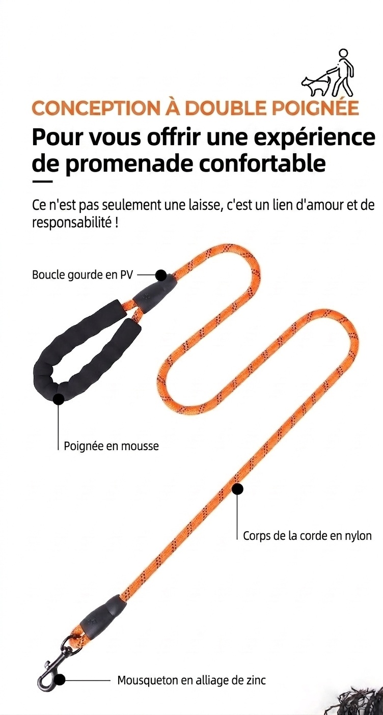 Reflective Nylon Dog Leash with Padded Handle for Medium Large Dogs