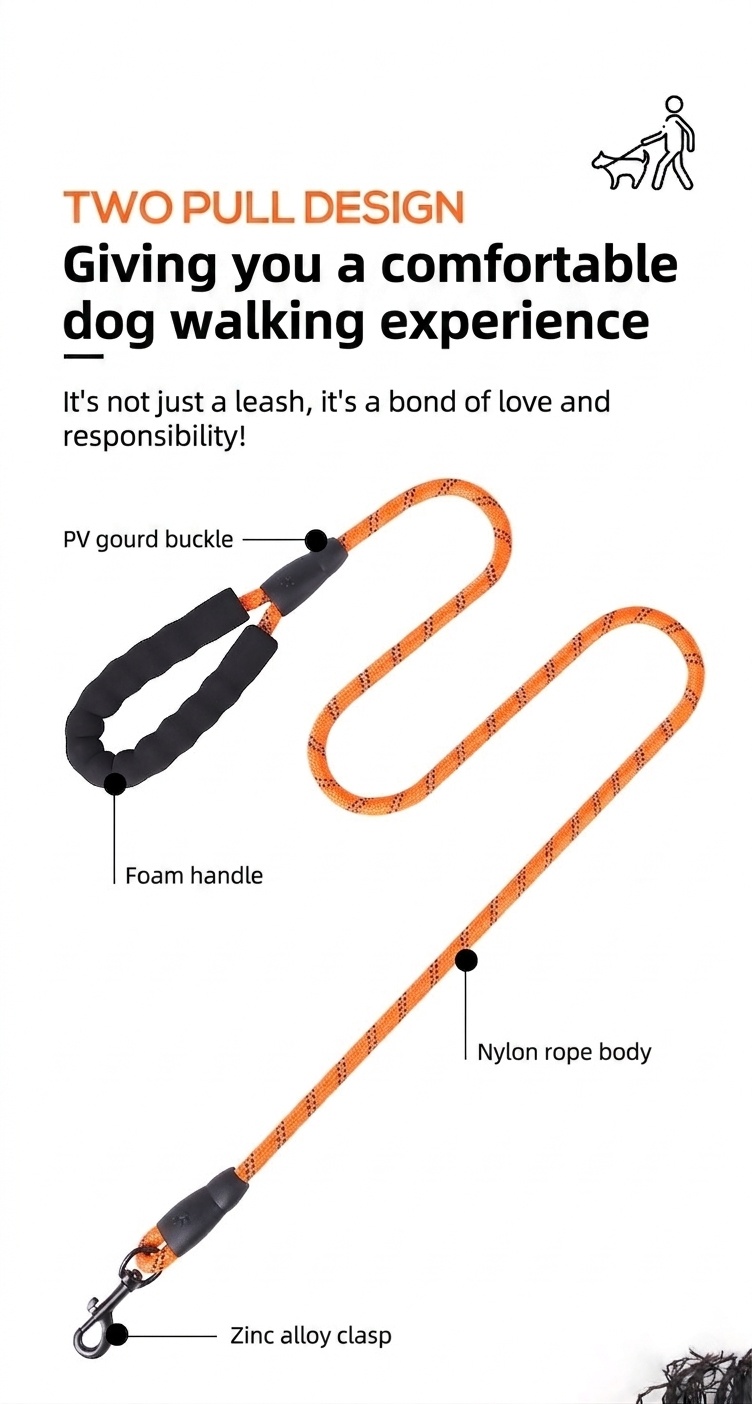 Reflektierende Nylon-Hundeleine mit gepolstertem Griff für mittelgroße bis große Hunde