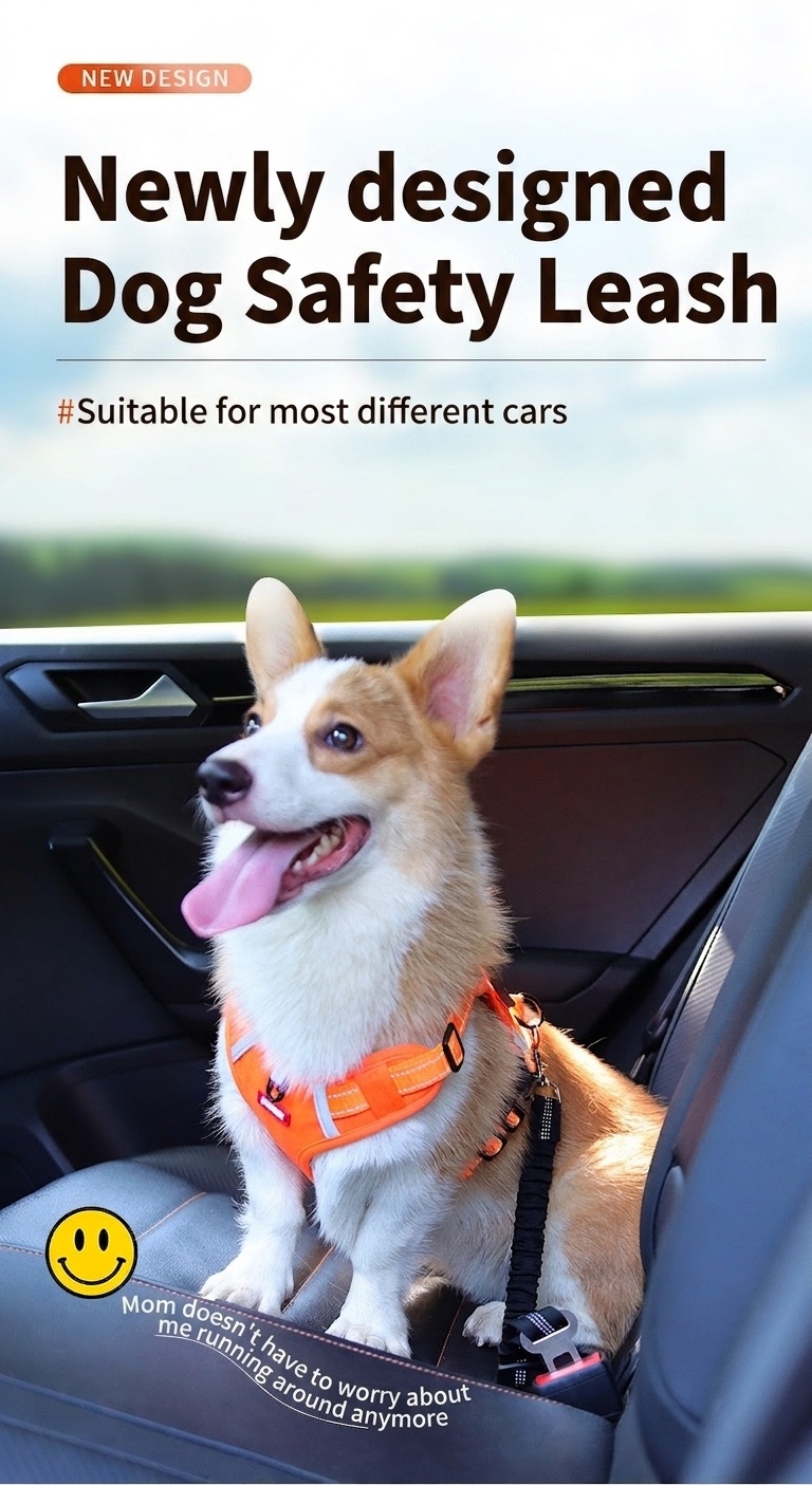 Adjustable Pet Car Seat Belt Leash - Reflective & Elastic