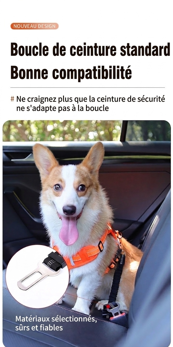 Adjustable Pet Car Seat Belt Leash - Reflective & Elastic