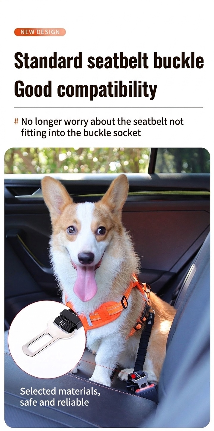 Adjustable Pet Car Seat Belt Leash - Reflective & Elastic