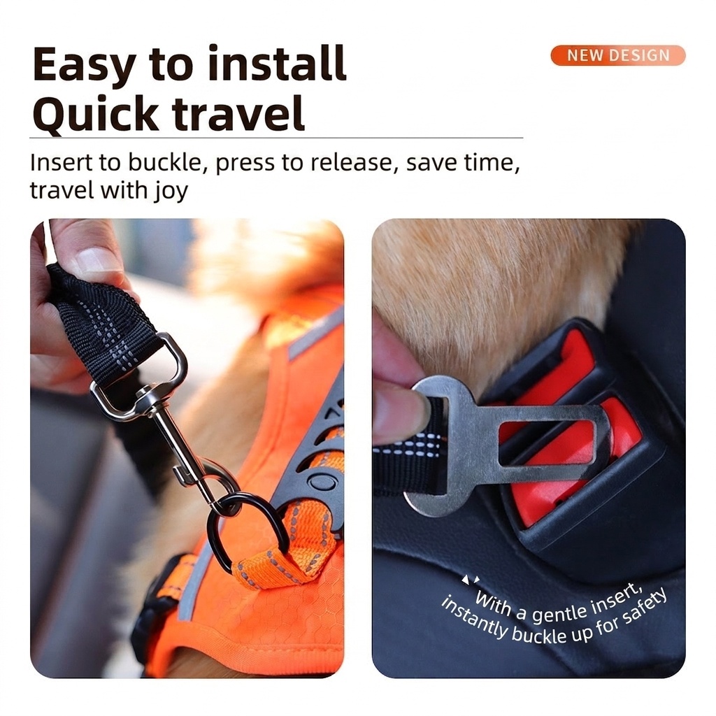 Adjustable Pet Car Seat Belt Leash - Reflective & Elastic