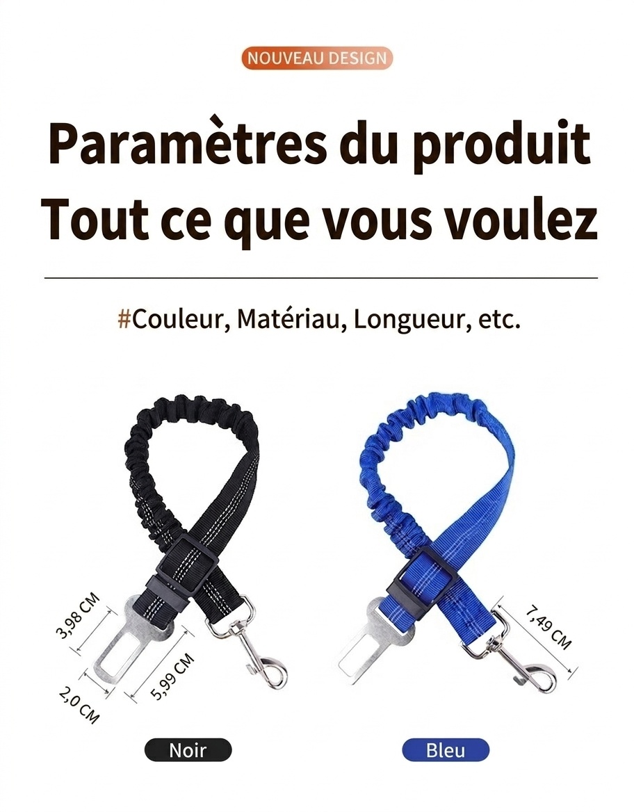 Adjustable Pet Car Seat Belt Leash - Reflective & Elastic