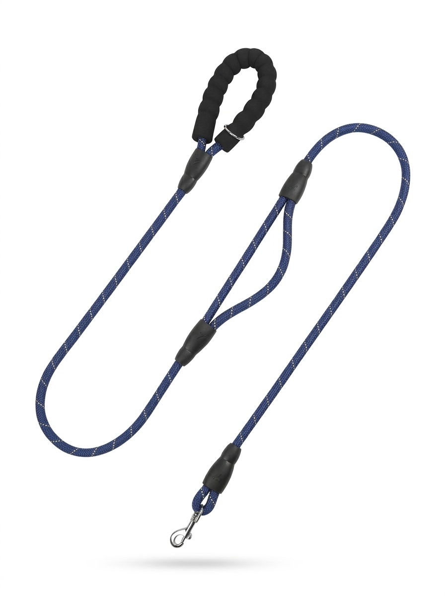 Dual Handle Reflective Nylon Dog Leash with Padded Grip