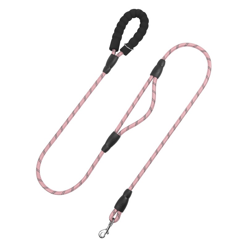 Dual Handle Reflective Nylon Dog Leash with Padded Grip