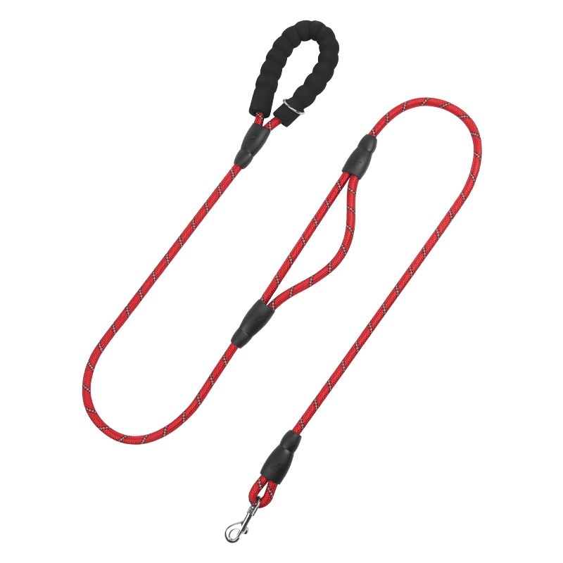 Dual Handle Reflective Nylon Dog Leash with Padded Grip