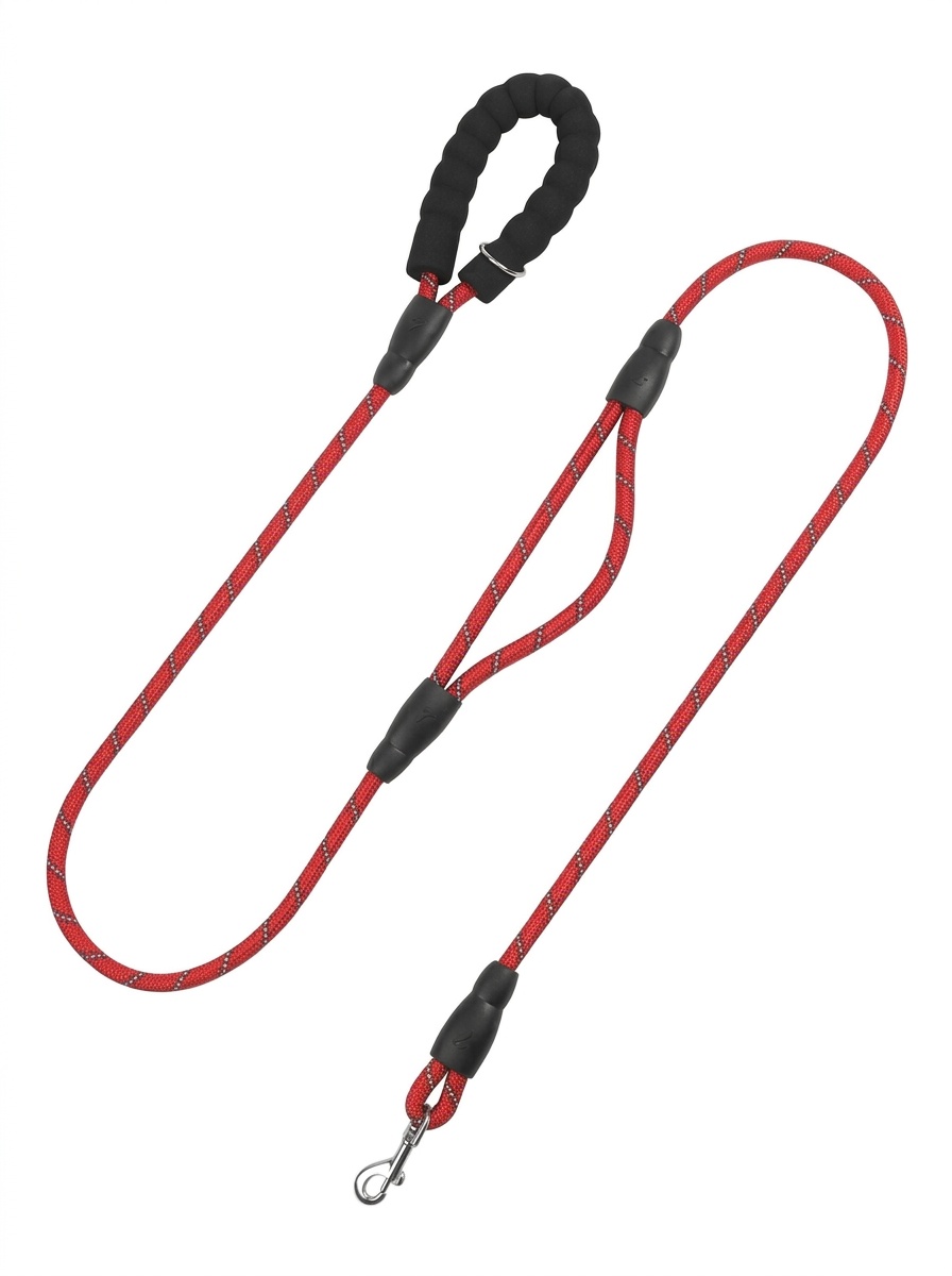Dual Handle Reflective Nylon Dog Leash with Padded Grip
