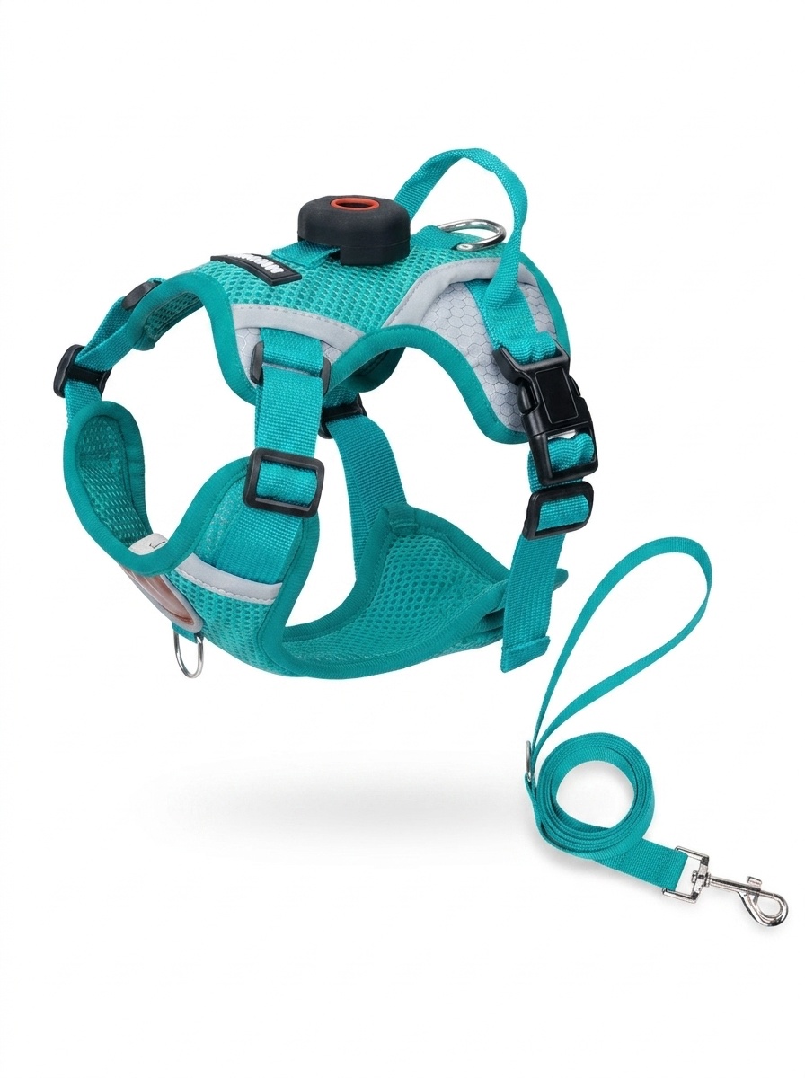 Breathable Mesh Dog Harness with AirTag Holder & Leash Set