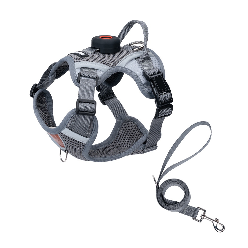 Breathable Mesh Dog Harness with AirTag Holder & Leash Set
