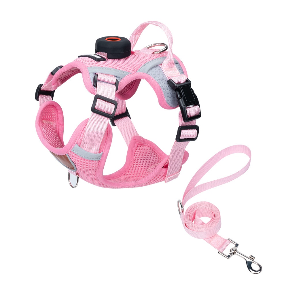 Breathable Mesh Dog Harness with AirTag Holder & Leash Set
