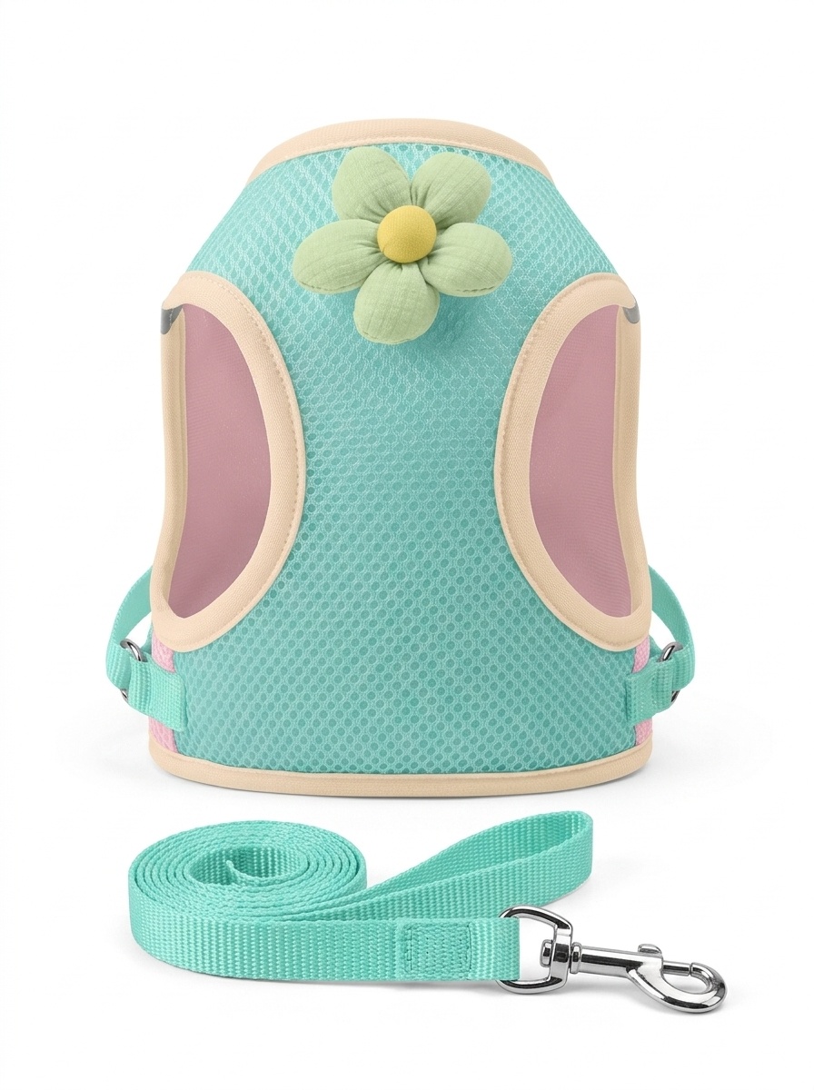 Cute Flower Pet Harness & Leash Set - Breathable Mesh for Cats