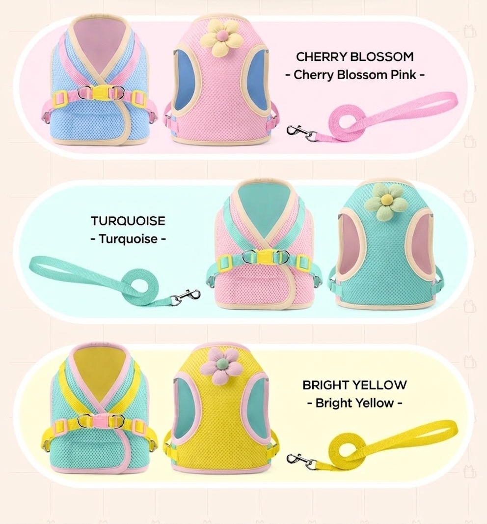 Cute Flower Pet Harness & Leash Set - Breathable Mesh for Cats