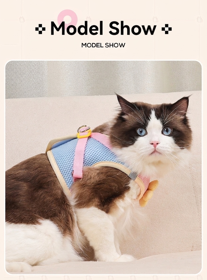 Cute Flower Pet Harness & Leash Set - Breathable Mesh for Cats