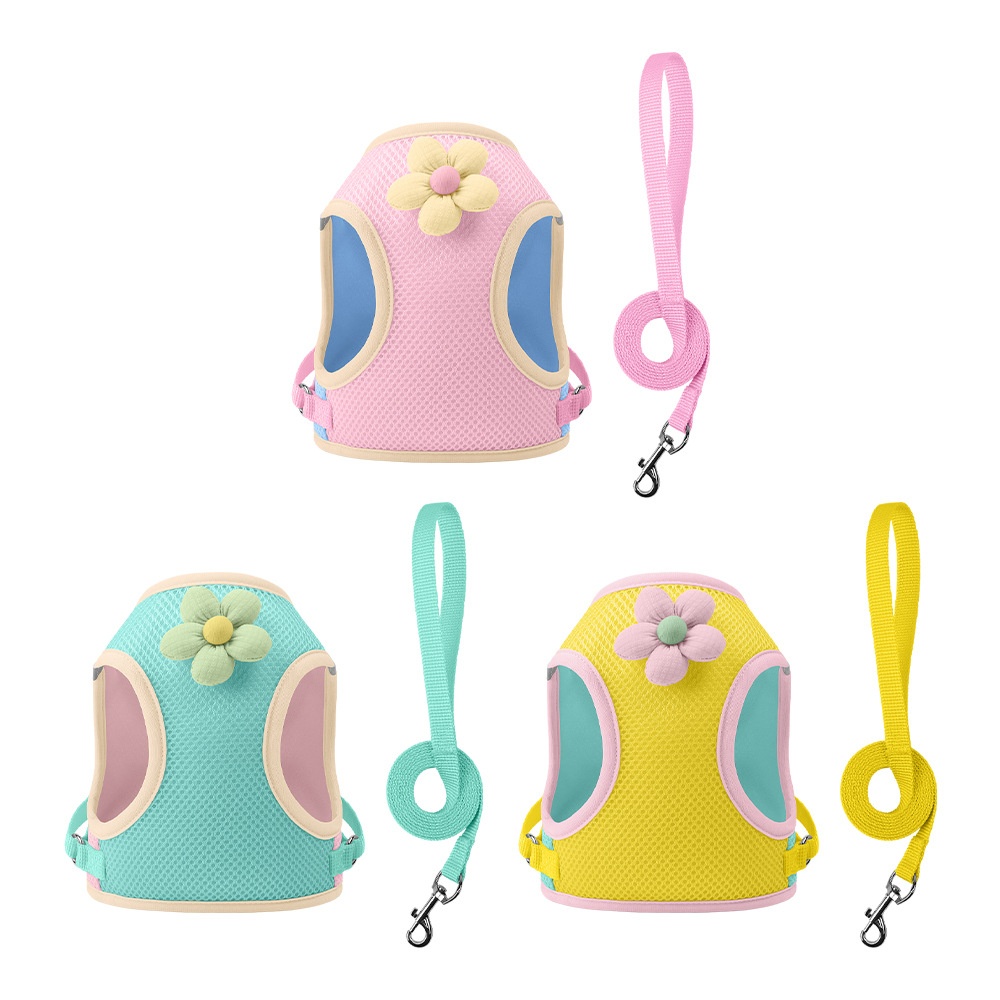 Cute Flower Pet Harness & Leash Set - Breathable Mesh for Cats