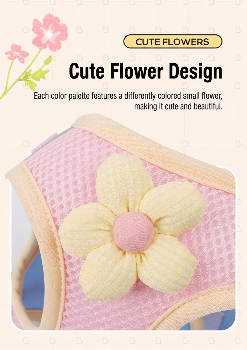 Cute Flower Pet Harness & Leash Set - Breathable Mesh for Cats
