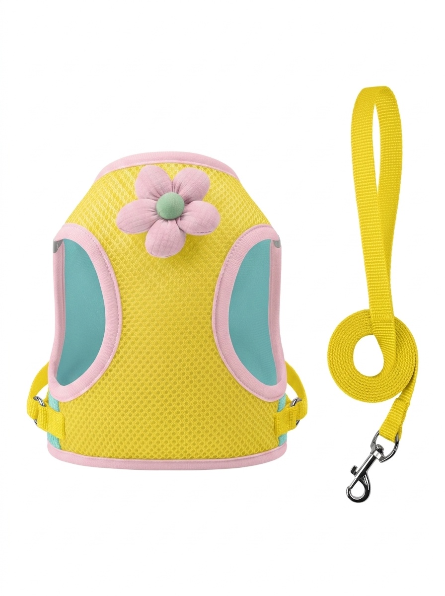 Cute Flower Pet Harness & Leash Set - Breathable Mesh for Cats
