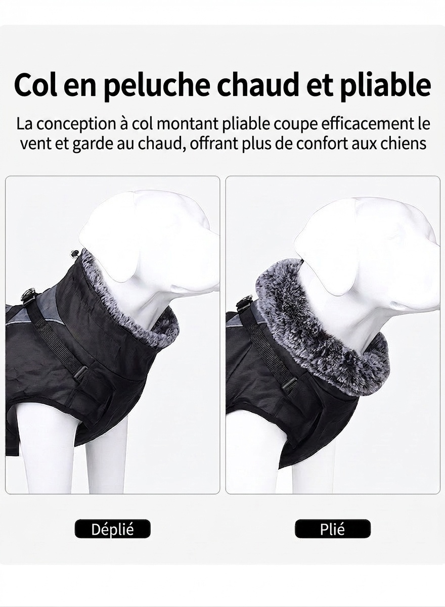 Manteau d'hiver imperméable et réfléchissant pour chien avec harnais intégré