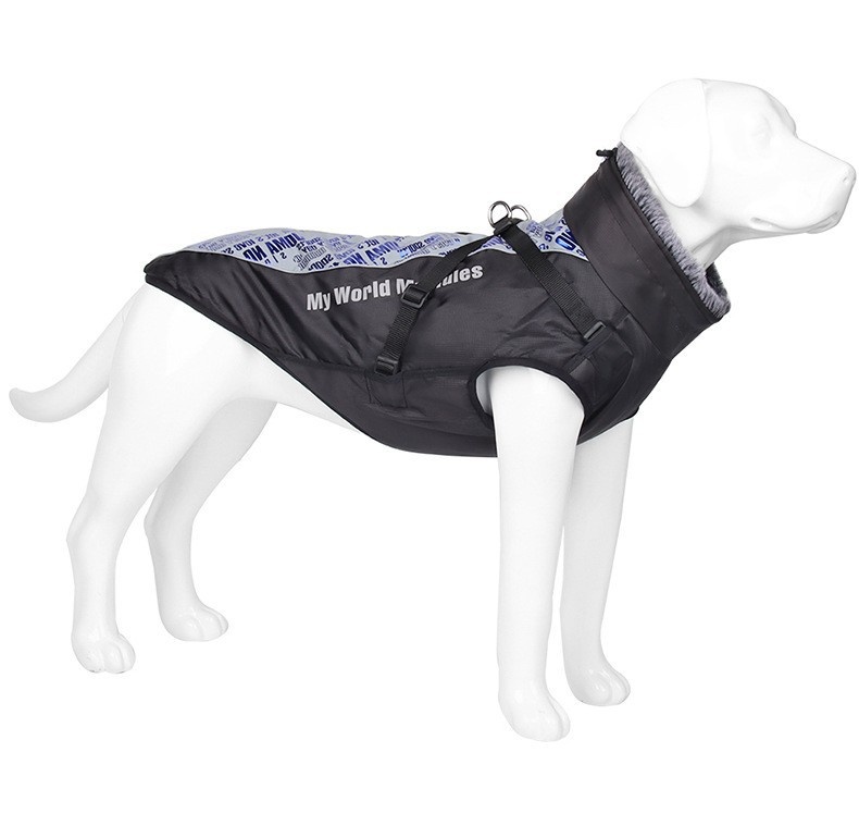 Cappotto invernale impermeabile e riflettente per cani con pettorina integrata.