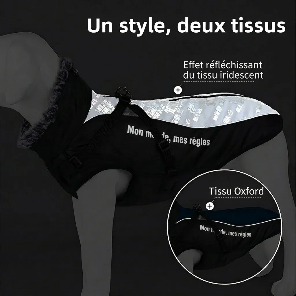 Manteau d'hiver imperméable et réfléchissant pour chien avec harnais intégré