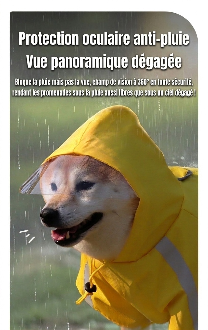 Imperméable réfléchissant pour chien avec capuche et ouverture pour laisse