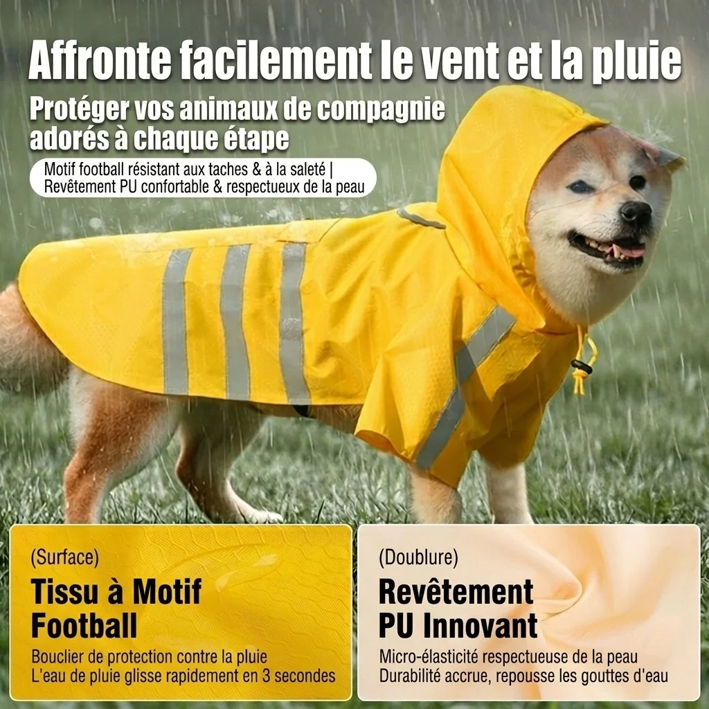Imperméable réfléchissant pour chien avec capuche et ouverture pour laisse