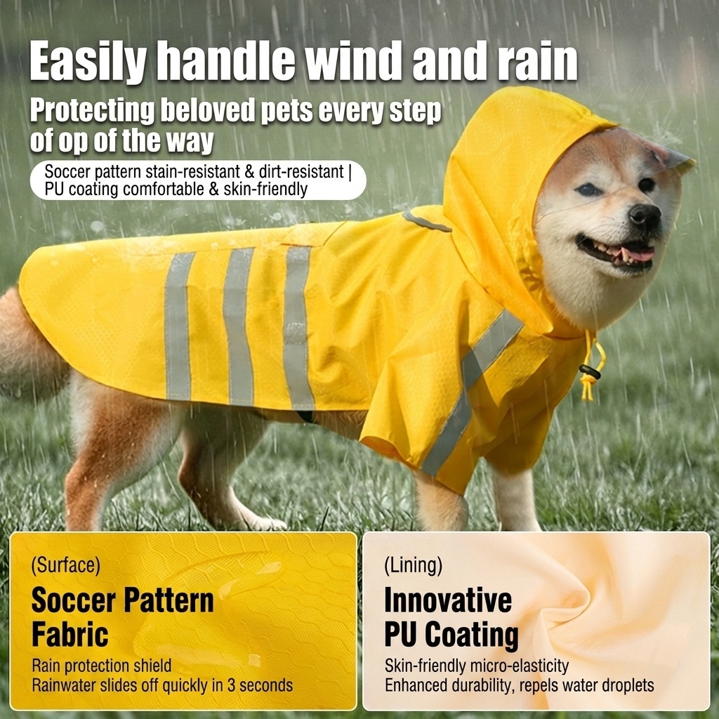 Impermeabile riflettente per cani WR con cappuccio e foro per guinzaglio