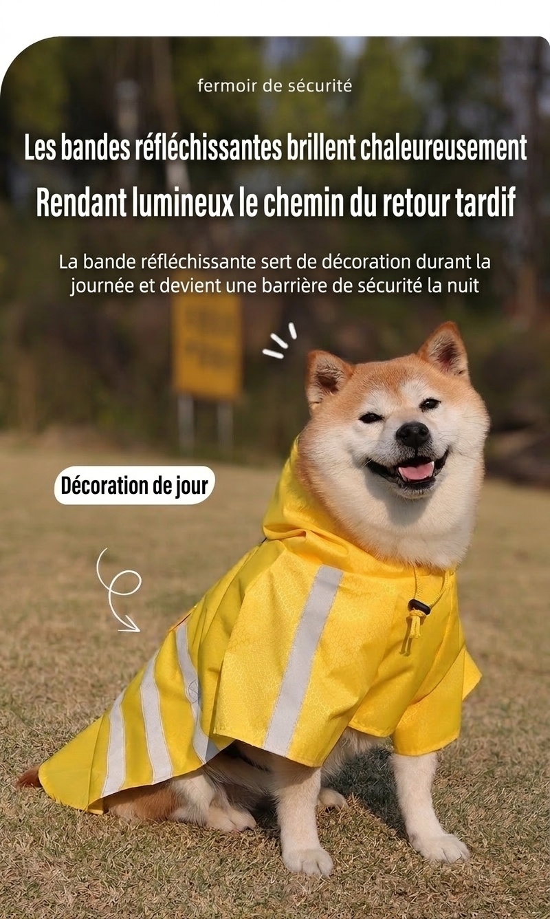 Imperméable réfléchissant pour chien avec capuche et ouverture pour laisse