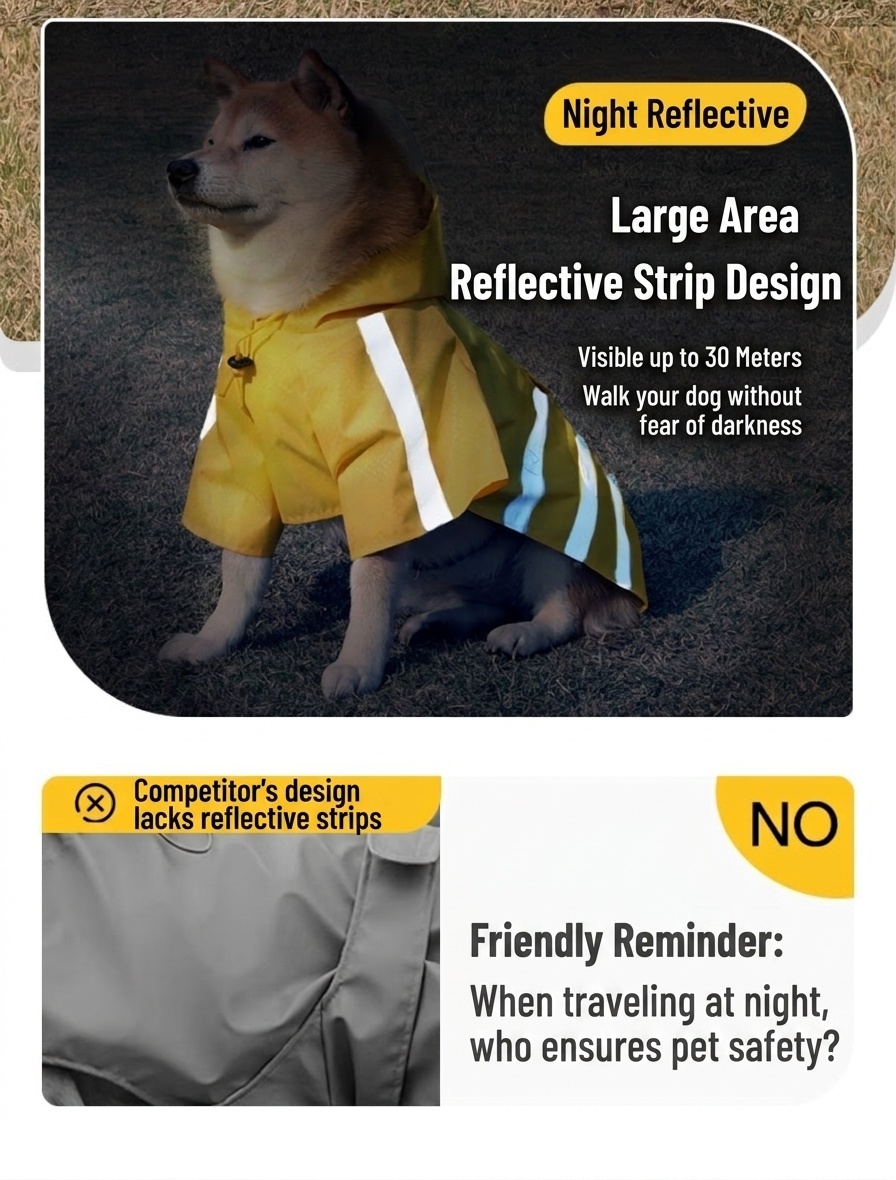 Impermeabile riflettente per cani WR con cappuccio e foro per guinzaglio