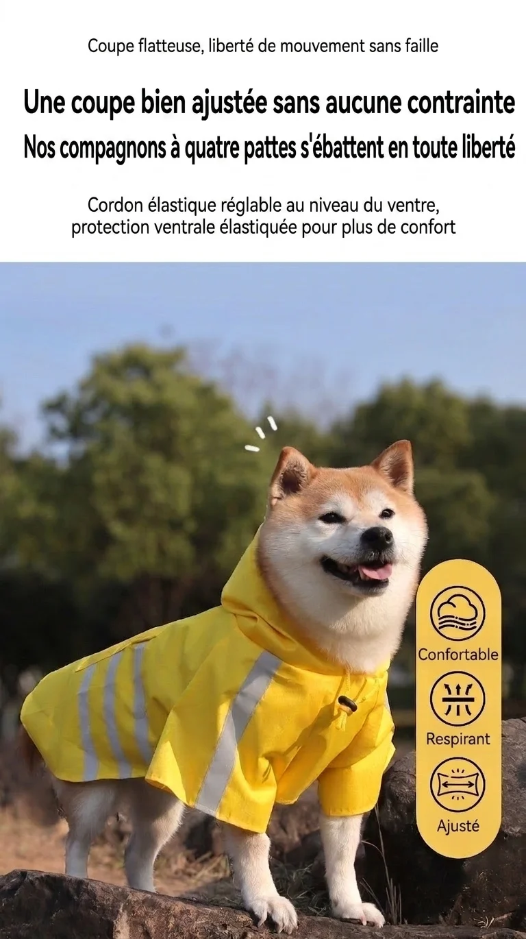 Imperméable réfléchissant pour chien avec capuche et ouverture pour laisse