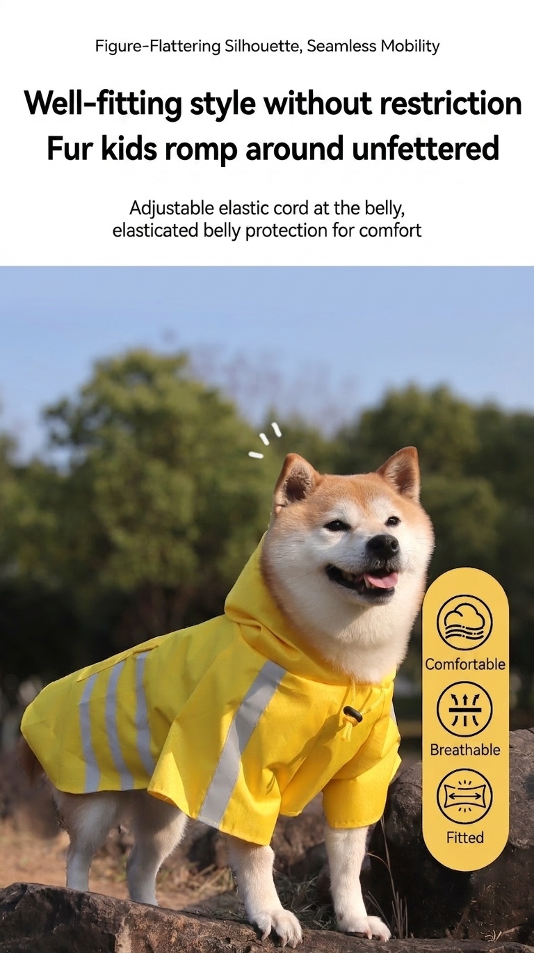 Impermeabile riflettente per cani WR con cappuccio e foro per guinzaglio
