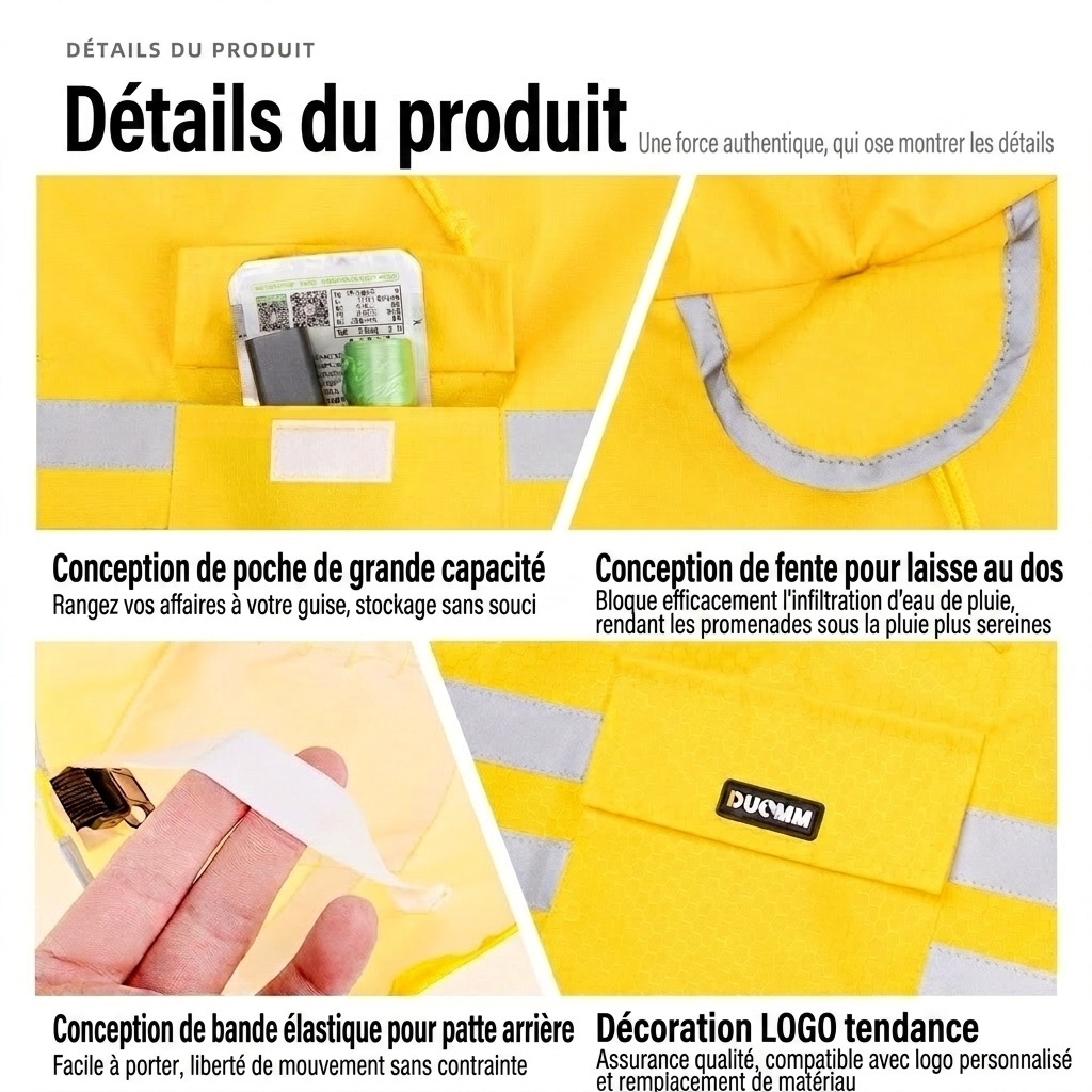 Imperméable réfléchissant pour chien avec capuche et ouverture pour laisse