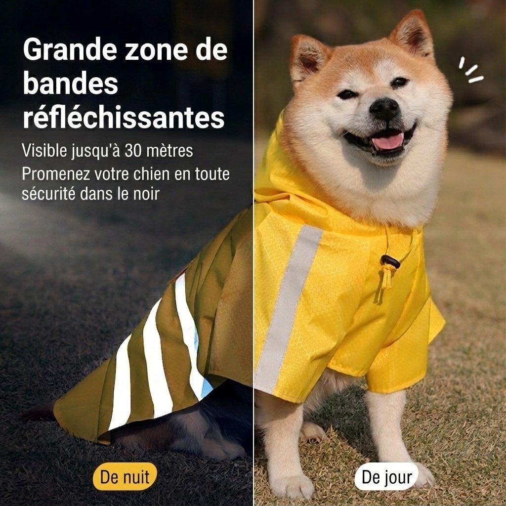Imperméable réfléchissant pour chien avec capuche et ouverture pour laisse