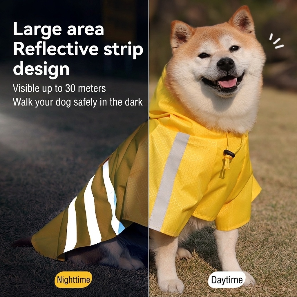 Impermeabile riflettente per cani WR con cappuccio e foro per guinzaglio