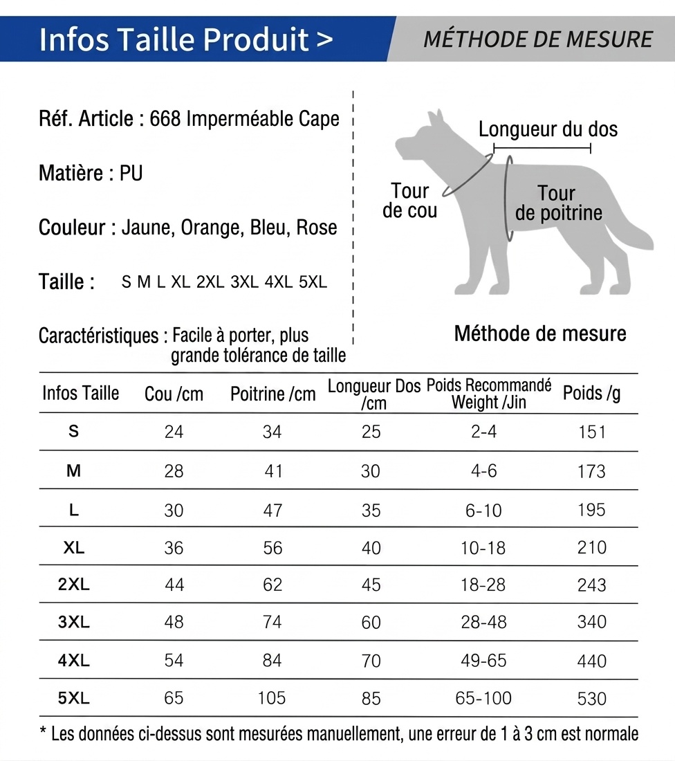Reflective Waterproof Dog Raincoat with Hood & Leash Hole