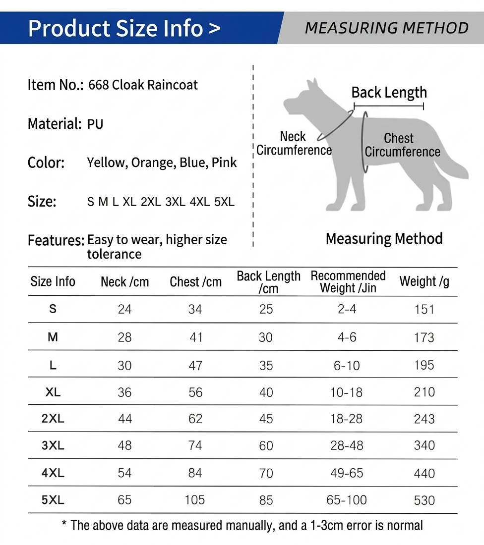 Reflective Waterproof Dog Raincoat with Hood & Leash Hole