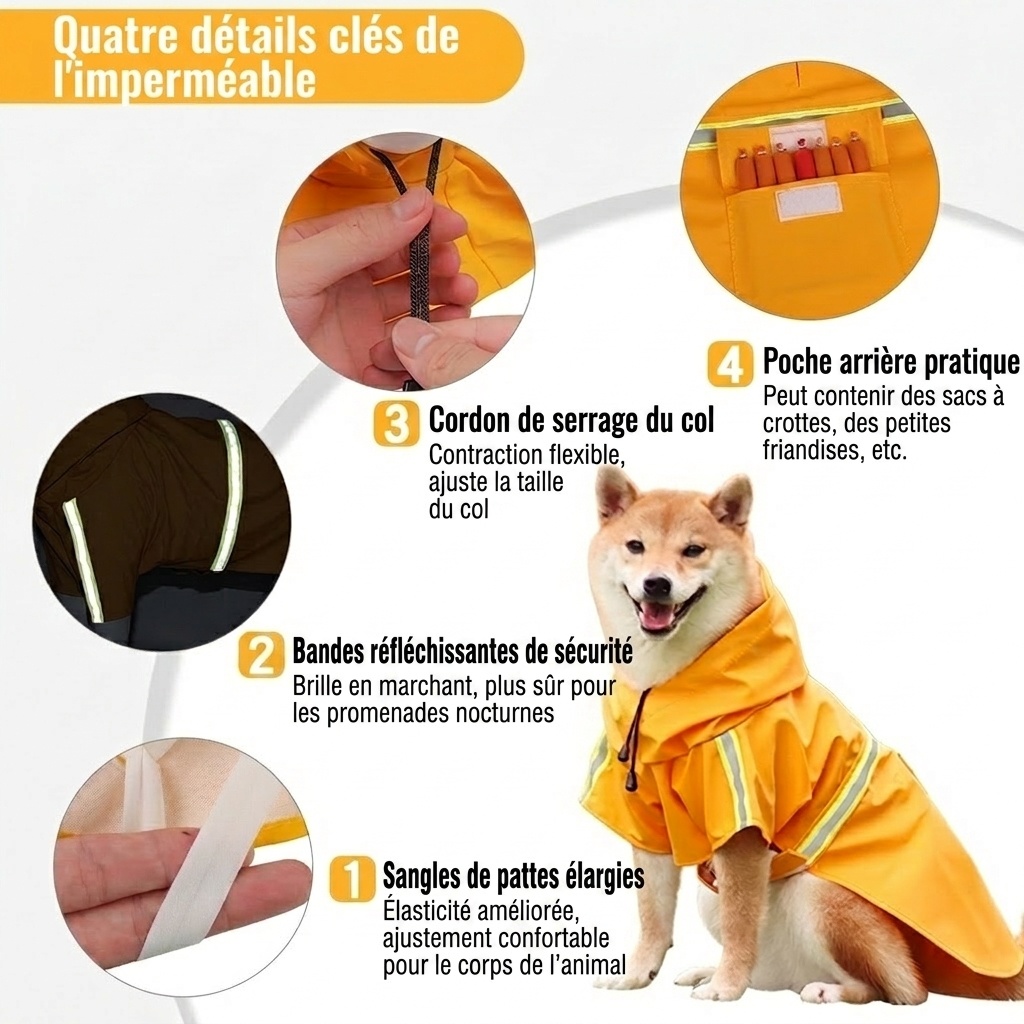 Reflective Waterproof Dog Raincoat with Hood & Leash Hole