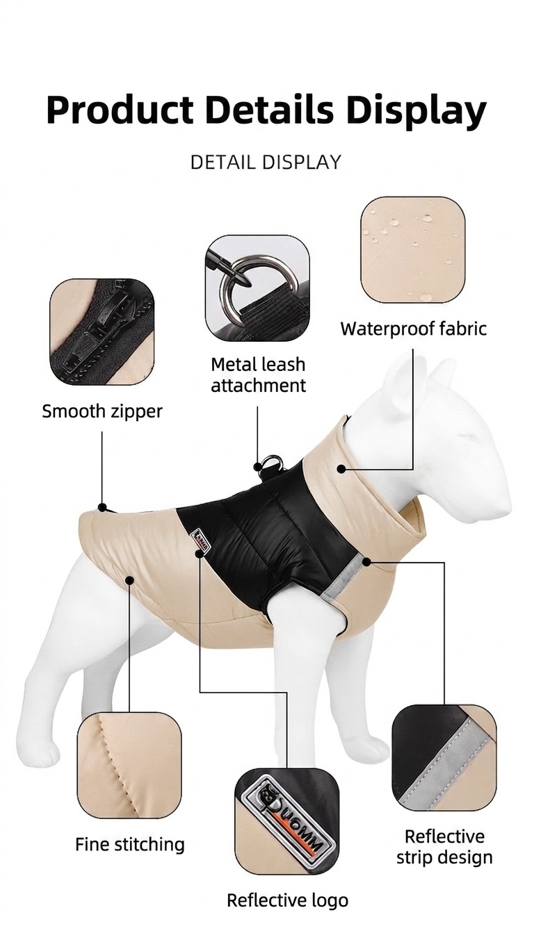 Warm Reflective Dog Winter Coat Jacket with D-Ring Leash