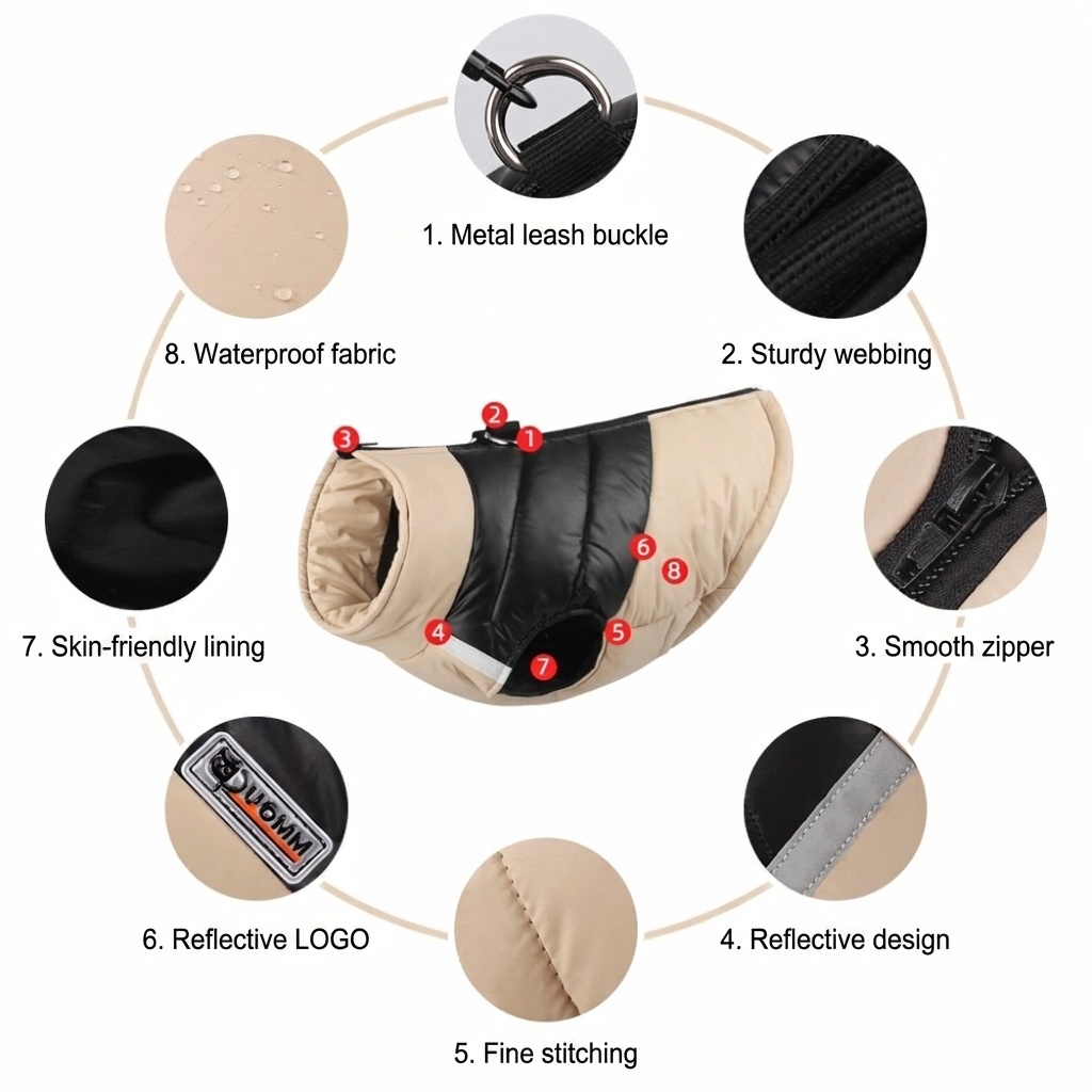 Warm Reflective Dog Winter Coat Jacket with D-Ring Leash