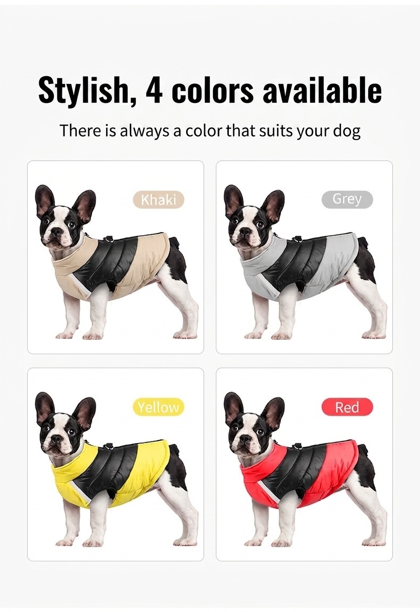 Warm Reflective Dog Winter Coat Jacket with D-Ring Leash