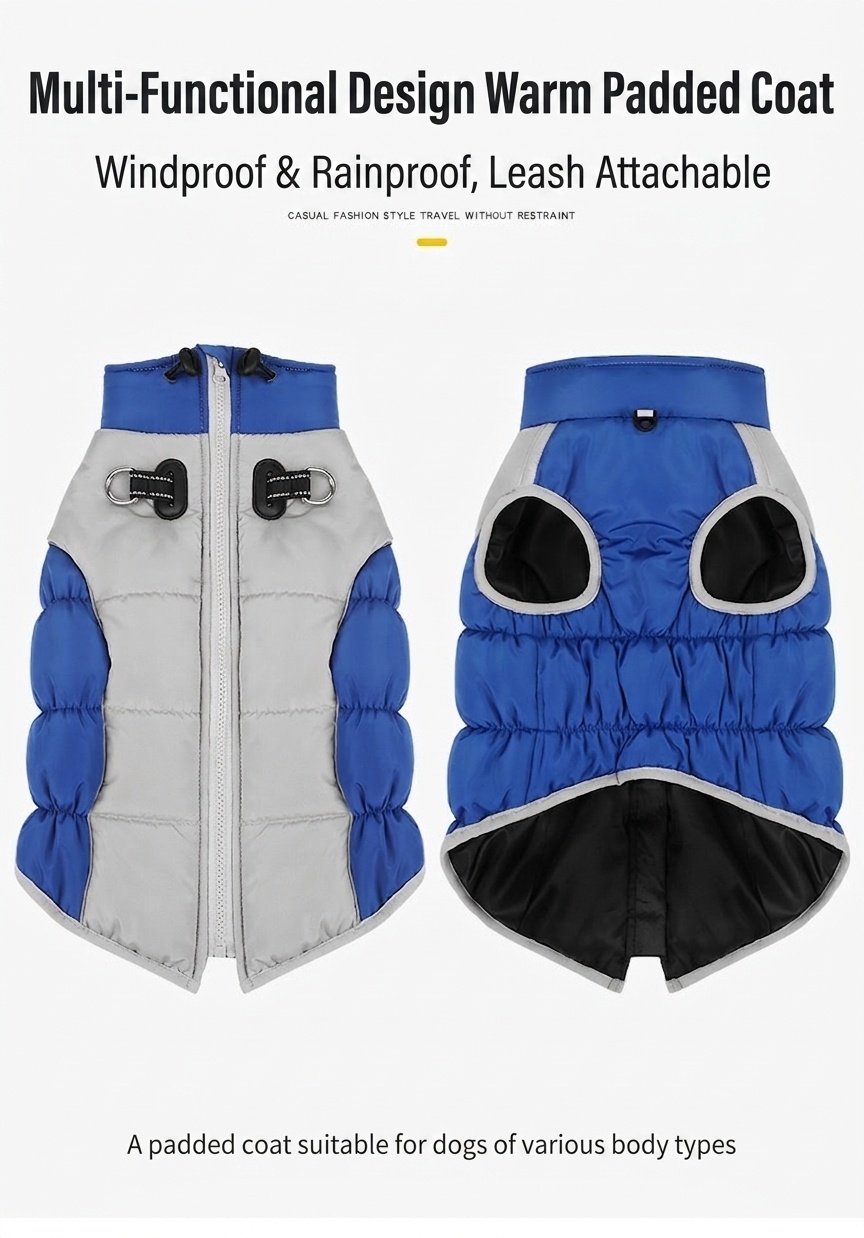 Gilet imbottito reversibile e caldo per cani - Giacca invernale impermeabile per animali domestici