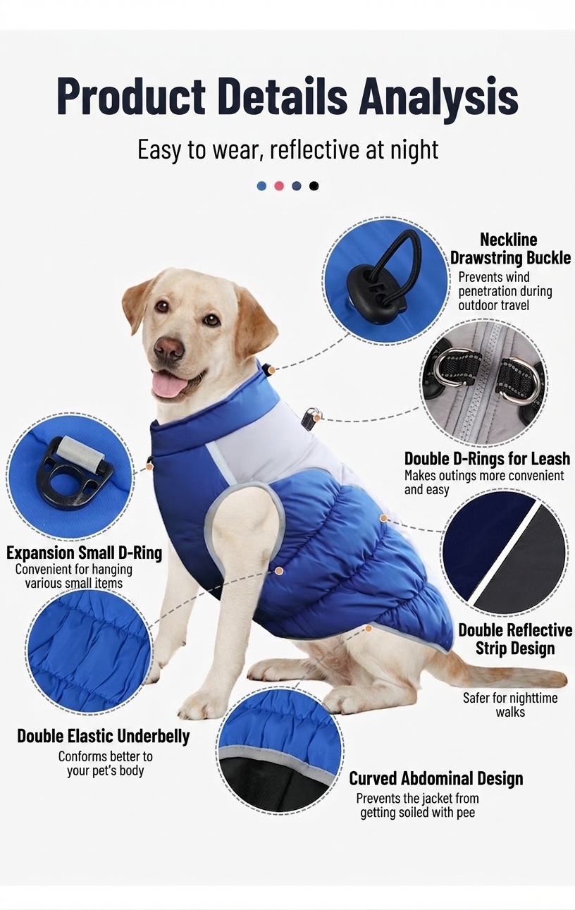 Gilet imbottito reversibile e caldo per cani - Giacca invernale impermeabile per animali domestici