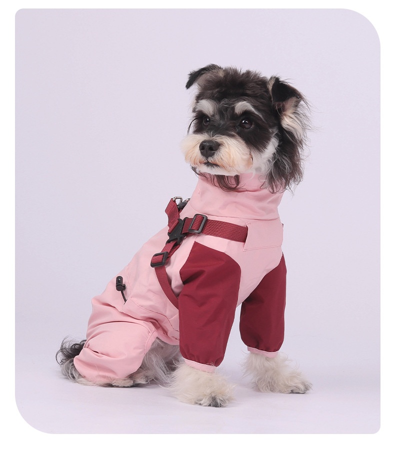 Waterproof Pet Raincoat Jumpsuit with Harness - All-Weather Dog Coat