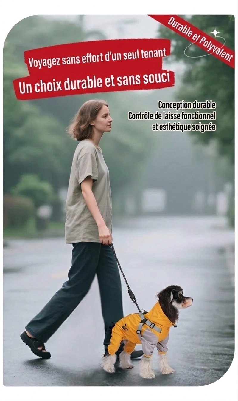 Waterproof Pet Raincoat Jumpsuit with Harness - All-Weather Dog Coat