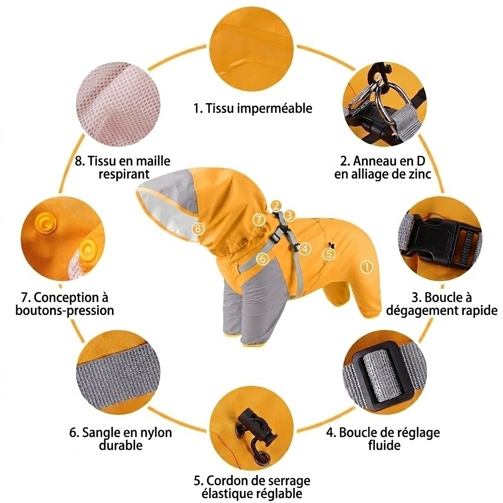 Waterproof Pet Raincoat Jumpsuit with Harness - All-Weather Dog Coat