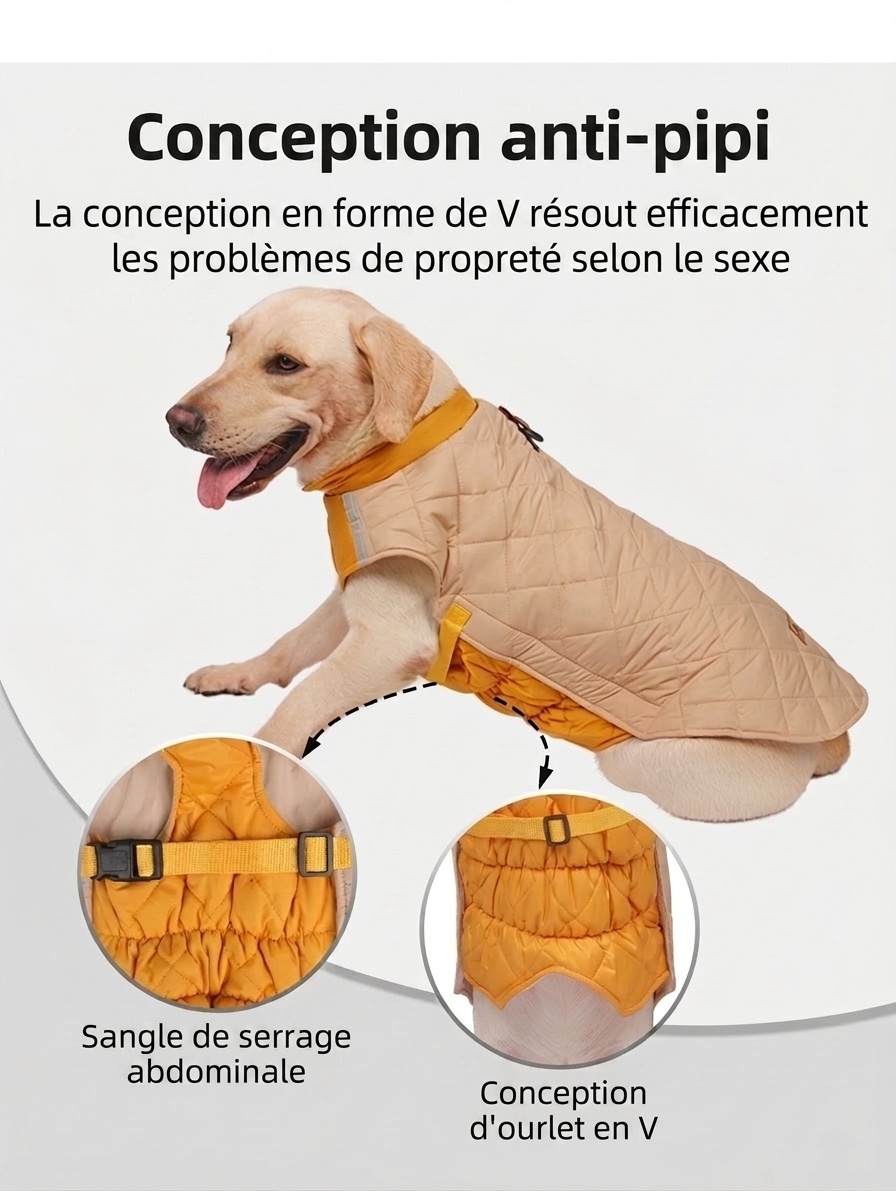 Warm Quilted Dog Coat with Reflective Trim & Adjustable Fit
